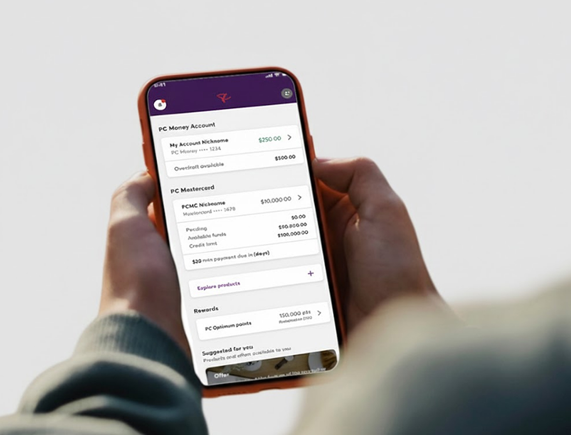pc financial mobile app on phone